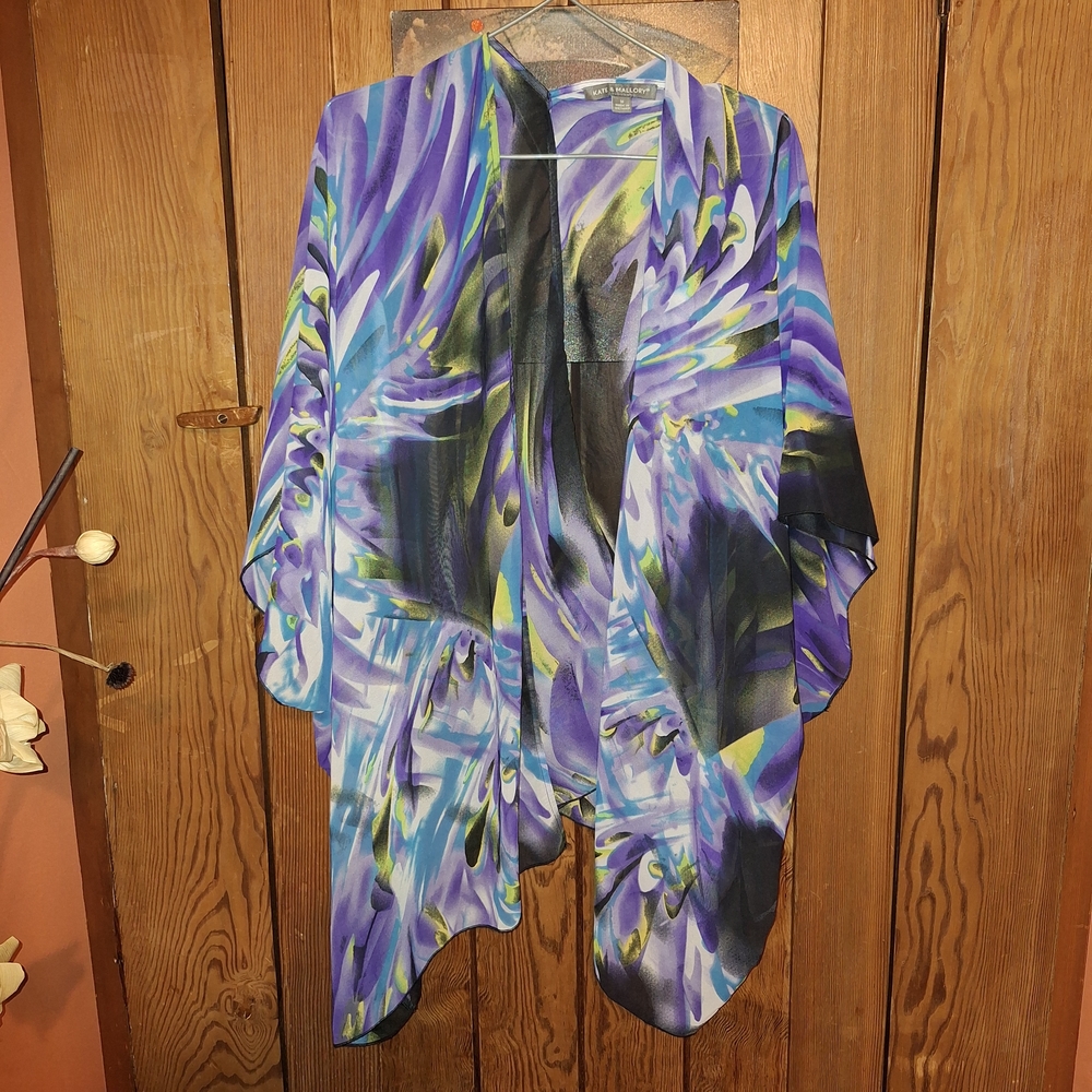 Kate & Mallory Multicolor Abstract Sheer Open Top/Cardigan Style Cover Up Sz M